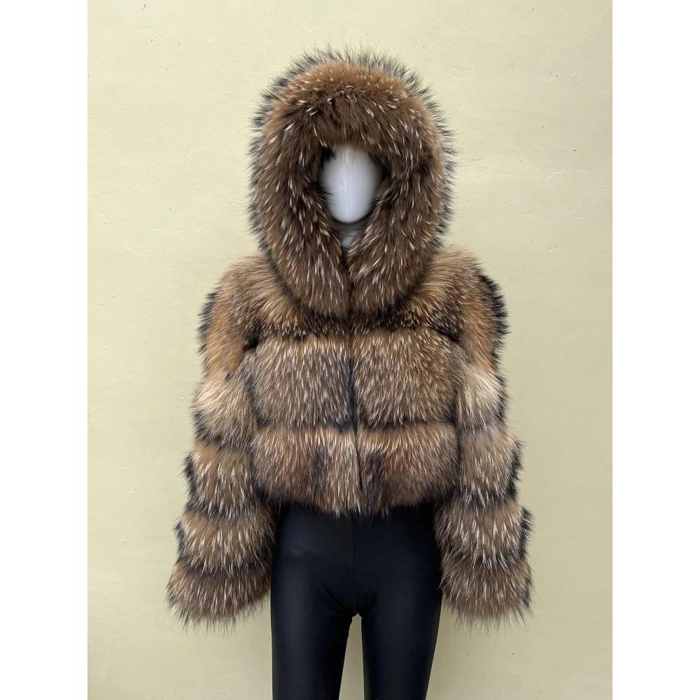 Women's Long Real Raccoon Fur Winter Coat by HitMyNeed