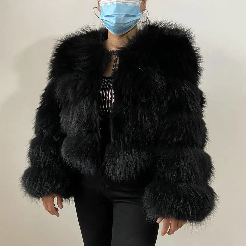 Women's Long Real Raccoon Fur Winter Coat black s by HitMyNeed