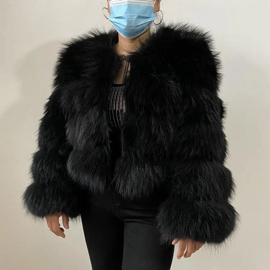 Women's Long Real Raccoon Fur Winter Coat black s by HitMyNeed