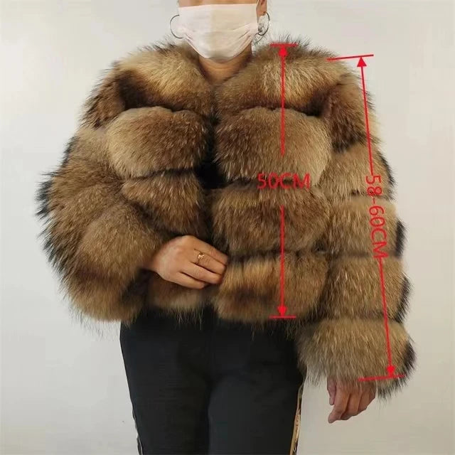 Women's Long Real Raccoon Fur Winter Coat natural-raccoon m by HitMyNeed