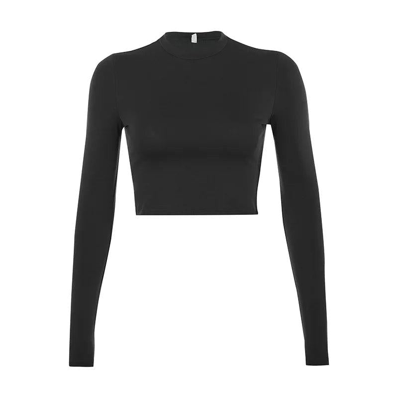 Women's Long Sleeve Cotton Blend Crop Top by HitMyNeed