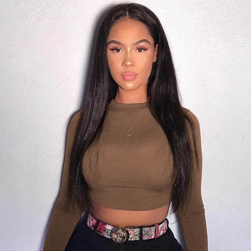 Women's Long Sleeve Cotton Blend Crop Top by HitMyNeed