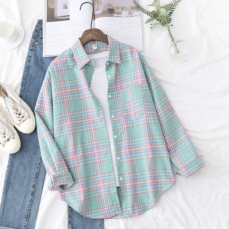 Women's Long Sleeve Plaid Shirt Button Down 21801.0 s by HitMyNeed