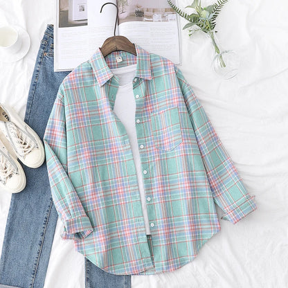 Women's Long Sleeve Plaid Shirt Button Down 21801.0 s by HitMyNeed