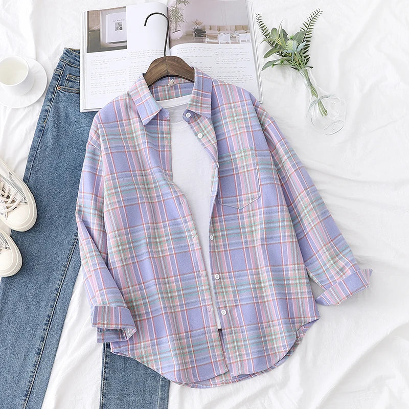 Women's Long Sleeve Plaid Shirt Button Down 21802.0 xs by HitMyNeed