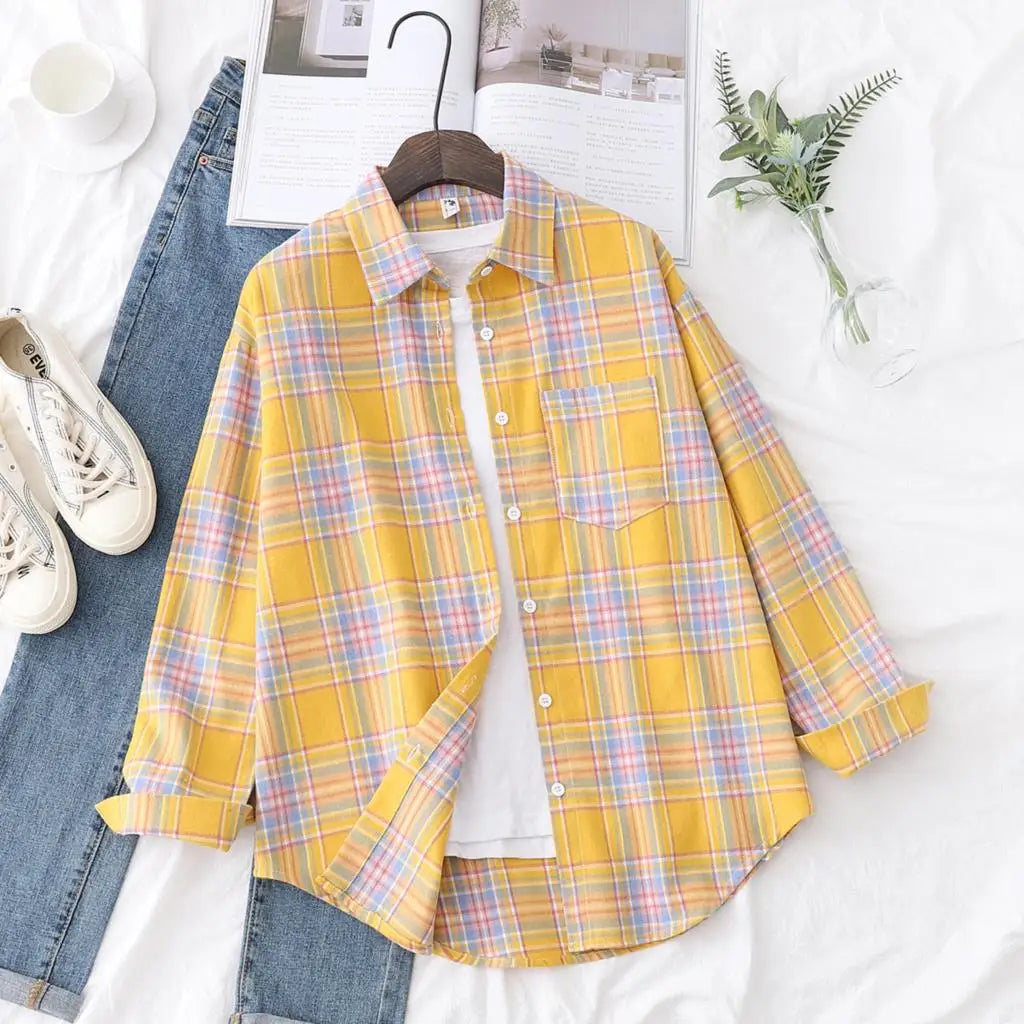 Women's Long Sleeve Plaid Shirt Button Down 21803.0 s by HitMyNeed