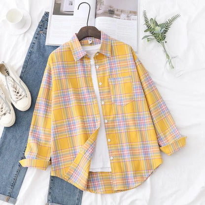Women's Long Sleeve Plaid Shirt Button Down 21803.0 s by HitMyNeed