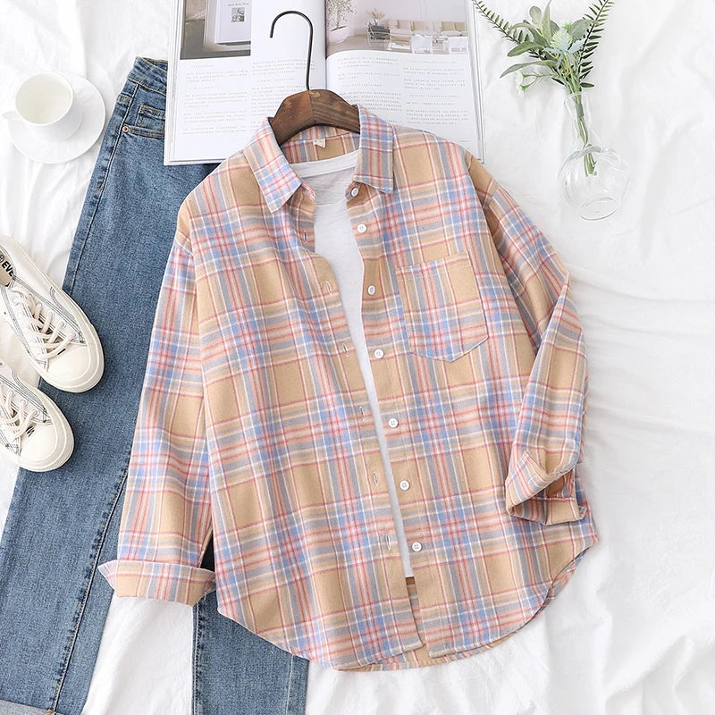 Women's Long Sleeve Plaid Shirt Button Down 21804.0 s by HitMyNeed