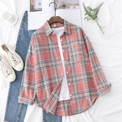 Women's Long Sleeve Plaid Shirt Button Down 21805.0 s by HitMyNeed