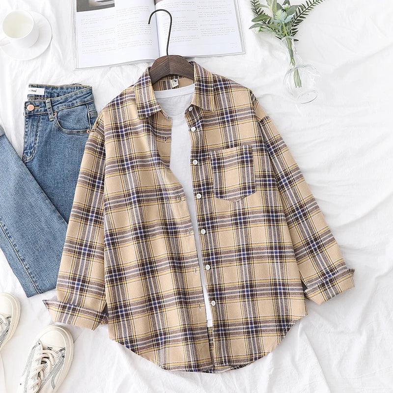 Women's Long Sleeve Plaid Shirt Button Down 21806.0 s by HitMyNeed