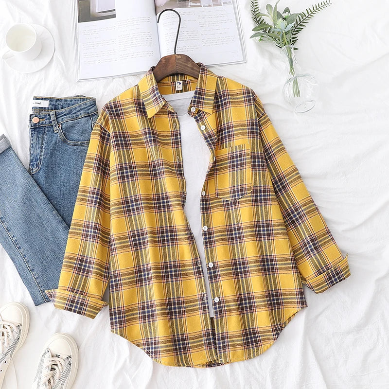 Women's Long Sleeve Plaid Shirt Button Down 21808.0 s by HitMyNeed