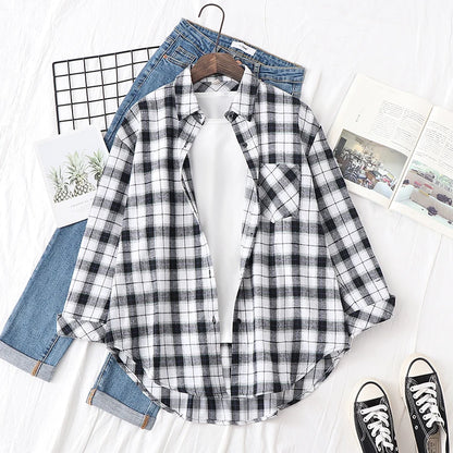 Women's Long Sleeve Plaid Shirt Button Down 21809.0 s by HitMyNeed