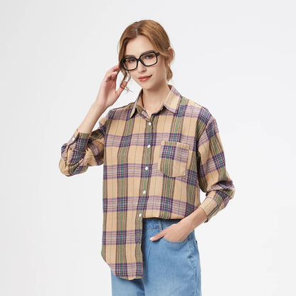 Women's Long Sleeve Plaid Shirt Button Down 21812.0 s by HitMyNeed