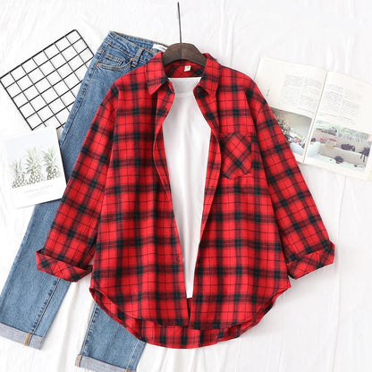 Women's Long Sleeve Plaid Shirt Button Down 21813.0 s by HitMyNeed