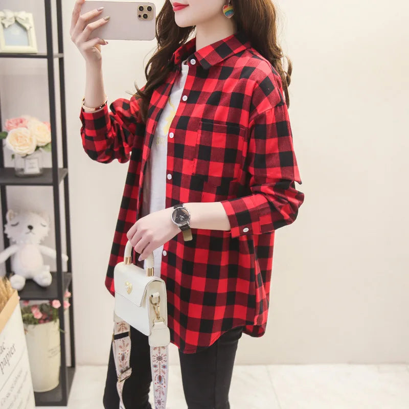 Women's Long Sleeve Plaid Shirt Button Down 21830.0 s by HitMyNeed