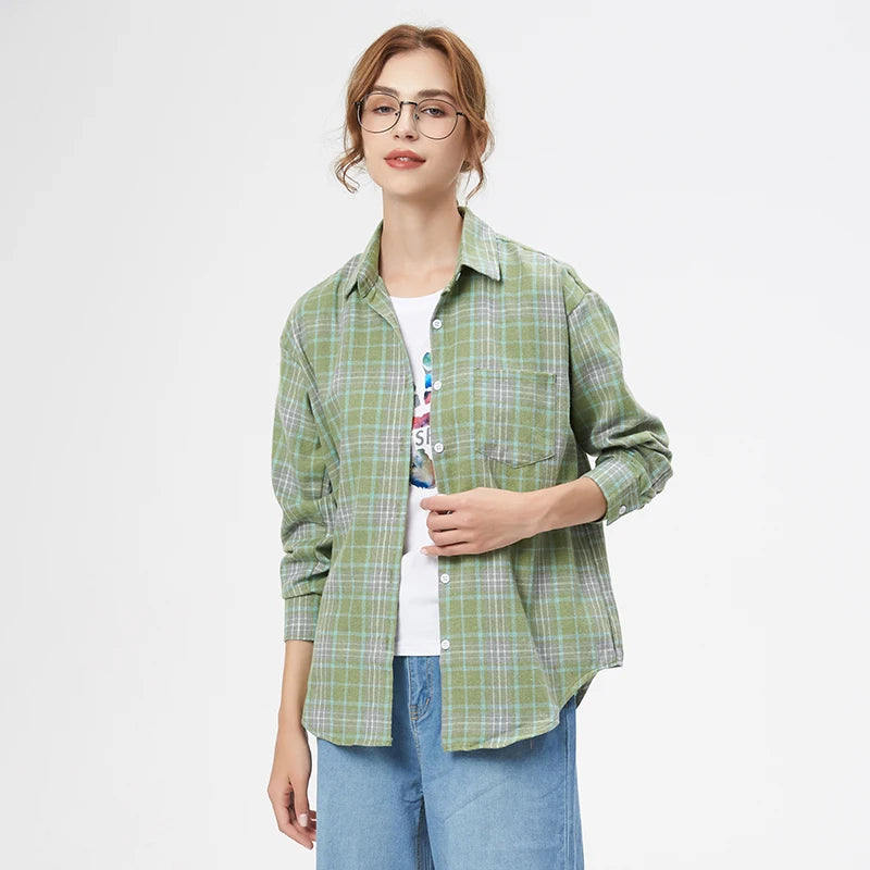 Women's Long Sleeve Plaid Shirt Button Down 21831.0 s by HitMyNeed