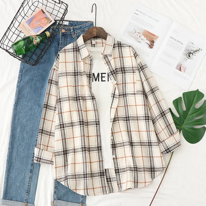 Women's Long Sleeve Plaid Shirt Button Down 21850.0 s by HitMyNeed