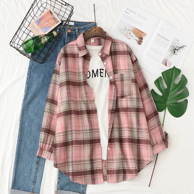 Women's Long Sleeve Plaid Shirt Button Down 21852.0 l by HitMyNeed