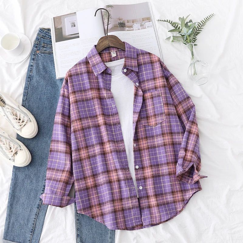 Women's Long Sleeve Plaid Shirt Button Down 21911.0 s by HitMyNeed