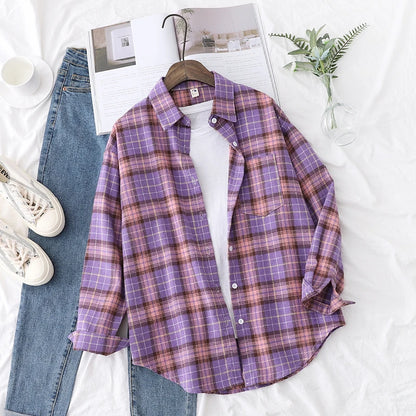 Women's Long Sleeve Plaid Shirt Button Down 21911.0 s by HitMyNeed