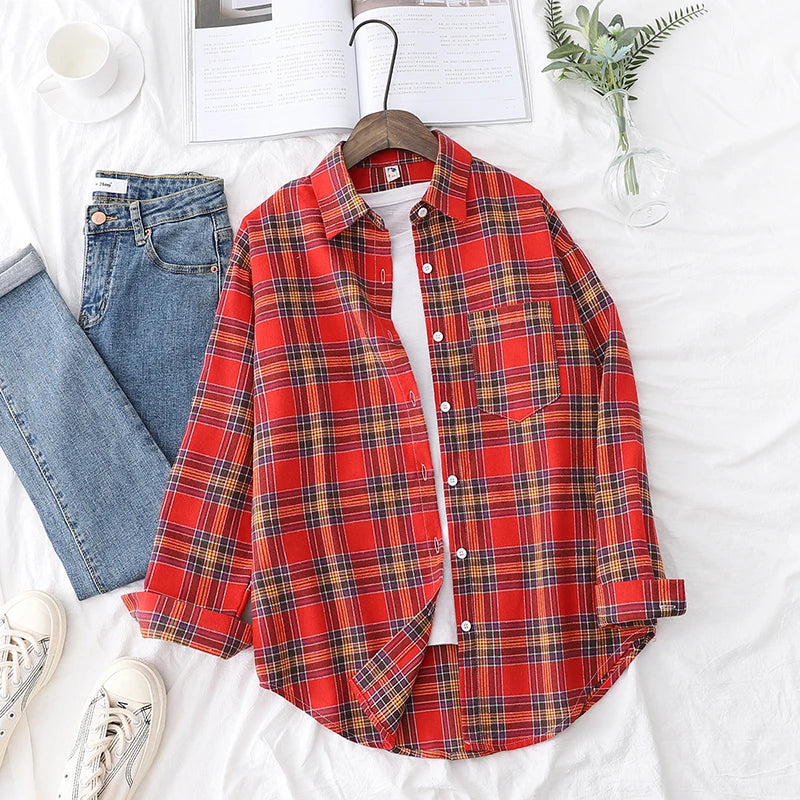 Women's Long Sleeve Plaid Shirt Button Down by HitMyNeed