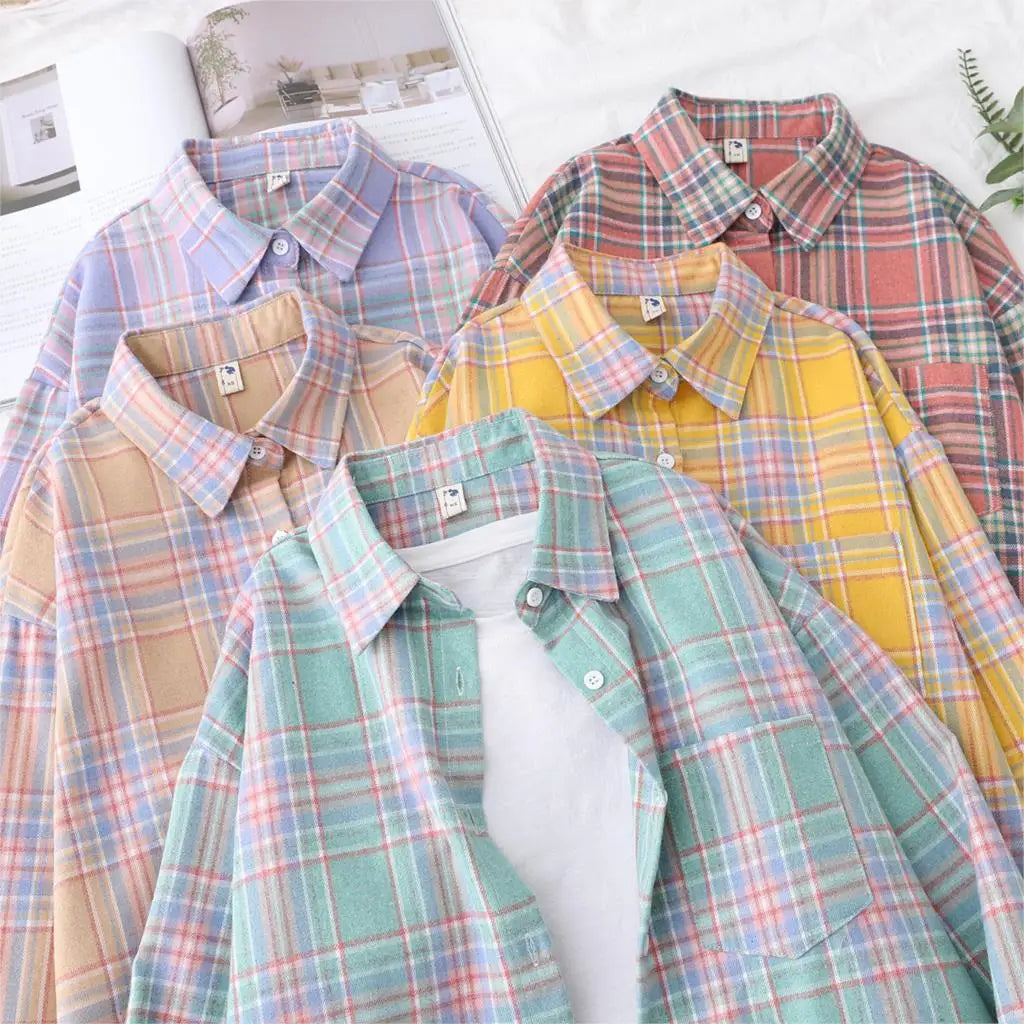 Women's Long Sleeve Plaid Shirt Button Down by HitMyNeed
