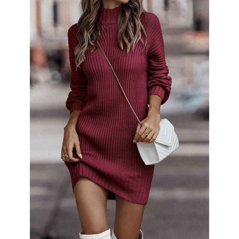 Women's Long Sleeve Turtleneck Midi Dress by HitMyNeed