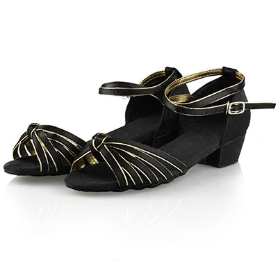 Women's Low Heel Latin & Ballroom Dance Shoes black-with-gold 25.0 by HitMyNeed