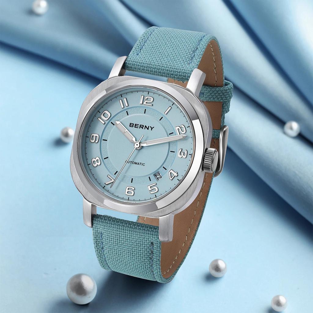 Women's Mechanical Cushion Watch with Sapphire & Date by HitMyNeed