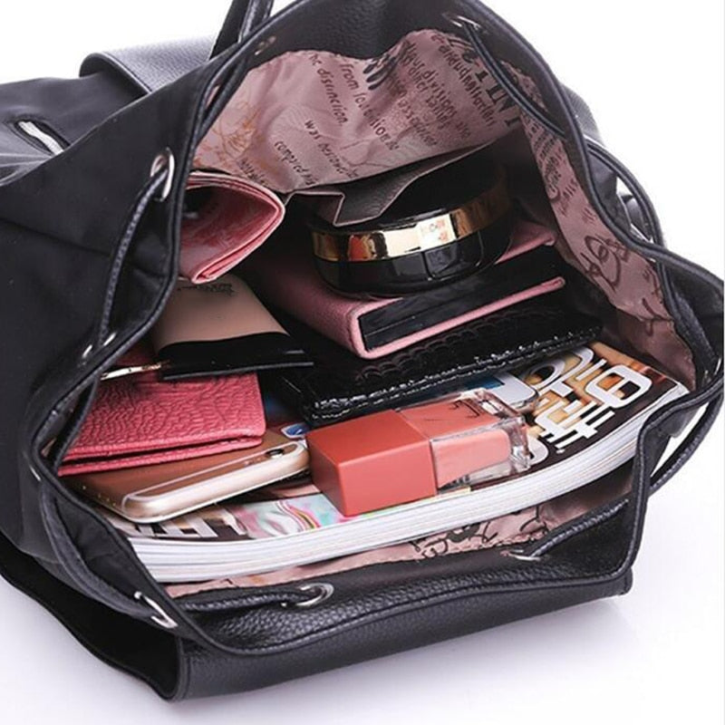 Women's Nylon Casual Backpack with Multiple Pockets by HitMyNeed