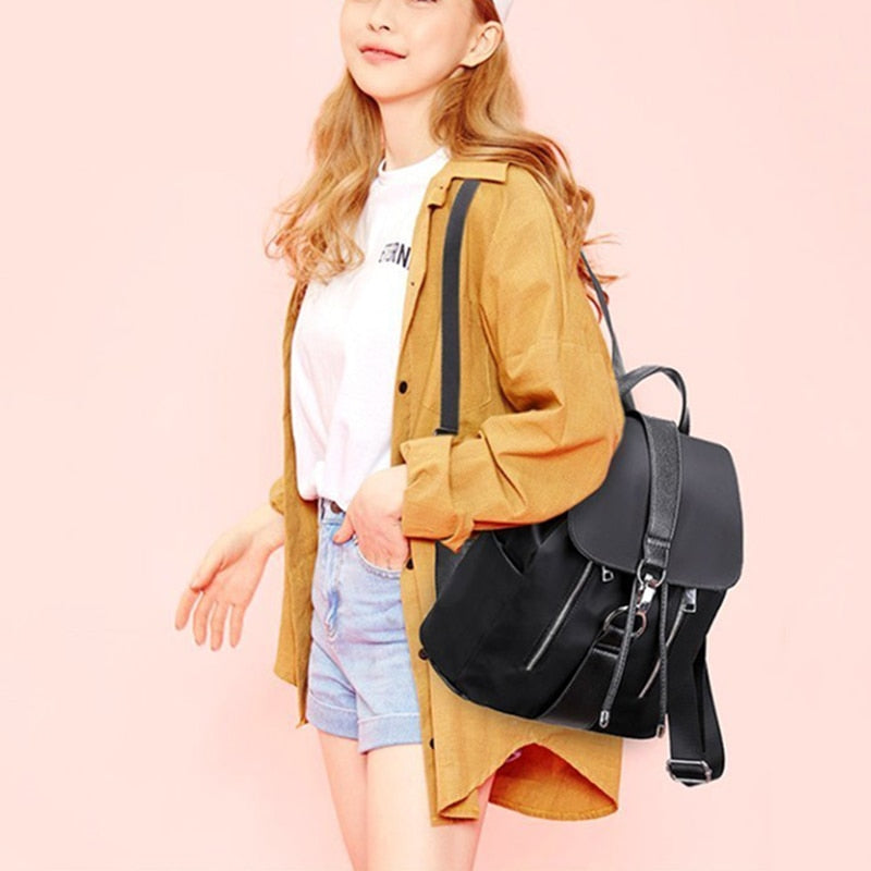 Women's Nylon Casual Backpack with Multiple Pockets by HitMyNeed