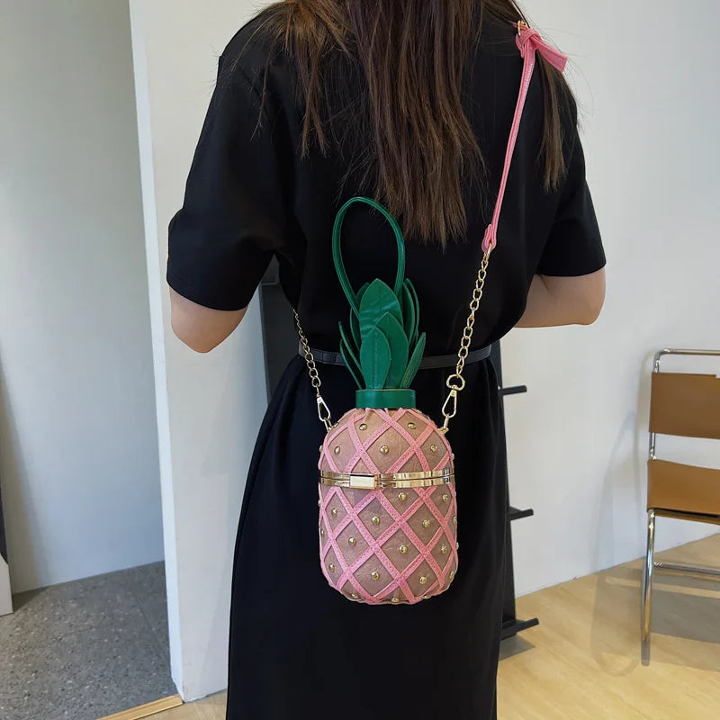 Women's Pineapple Crossbody Bag with Metal Chain by HitMyNeed