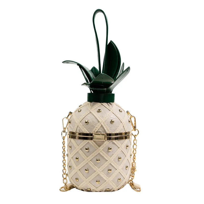 Women's Pineapple Crossbody Bag with Metal Chain beige by HitMyNeed