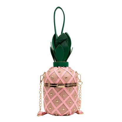 Women's Pineapple Crossbody Bag with Metal Chain pink by HitMyNeed
