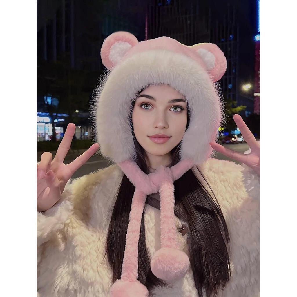 Women's Plush Bear Ear Winter Beanie Hat xxedmrm-1 by HitMyNeed