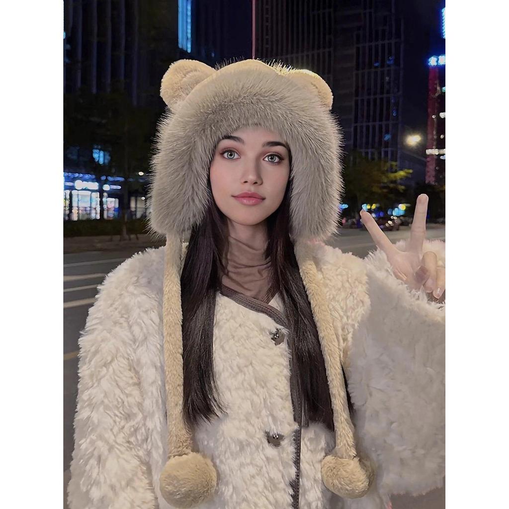 Women's Plush Bear Ear Winter Beanie Hat xxedmrm-3 by HitMyNeed