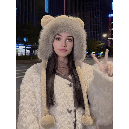 Women's Plush Bear Ear Winter Beanie Hat xxedmrm-3 by HitMyNeed