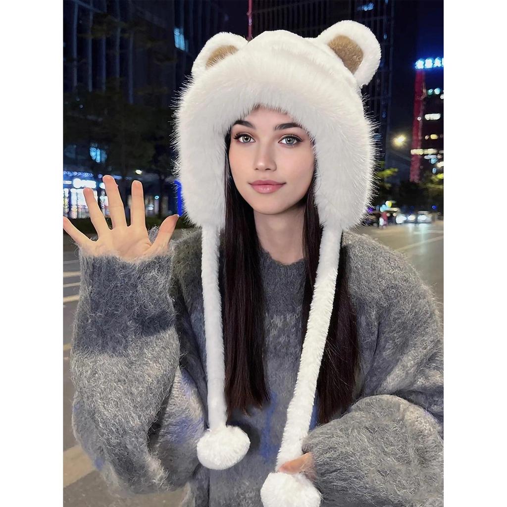 Women's Plush Bear Ear Winter Beanie Hat xxedmrm-4 by HitMyNeed
