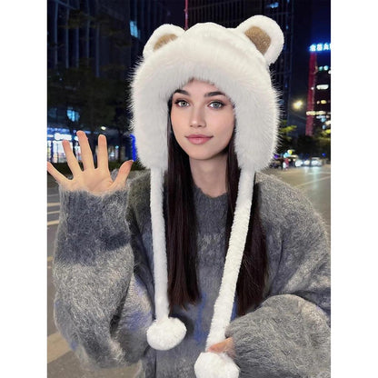 Women's Plush Bear Ear Winter Beanie Hat xxedmrm-4 by HitMyNeed