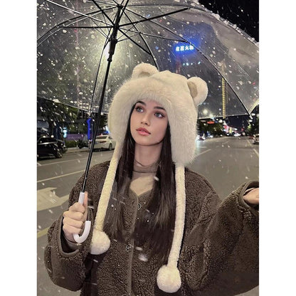 Women's Plush Bear Ear Winter Beanie Hat xxedmrm-5 by HitMyNeed