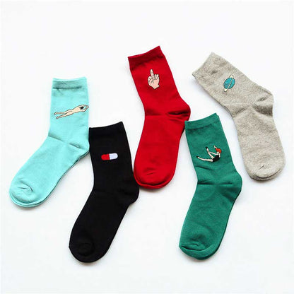 Women's Printed Cotton Socks (5 Pairs, EU 35-38) by HitMyNeed