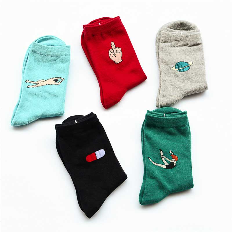 Women's Printed Cotton Socks (5 Pairs, EU 35-38) by HitMyNeed