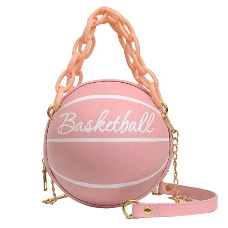 Women's PU Leather Basketball Shoulder & Crossbody Bag pink by HitMyNeed