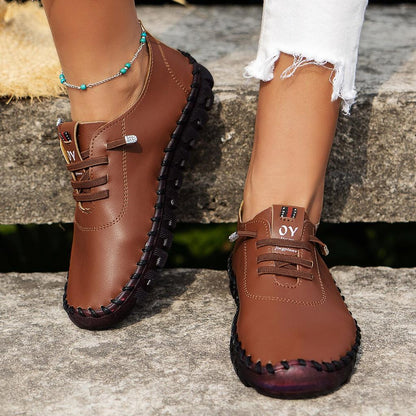 Women's PU Leather Vulcanized Flat Casual Shoes auburn 35 by HitMyNeed