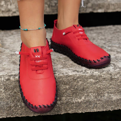 Women's PU Leather Vulcanized Flat Casual Shoes red 35 by HitMyNeed