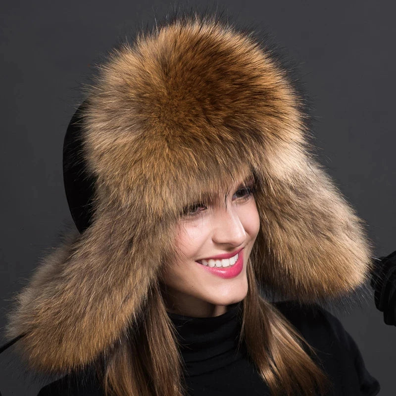 Women's Raccoon Fur Ushanka with Fox Fur Pom Pom by HitMyNeed