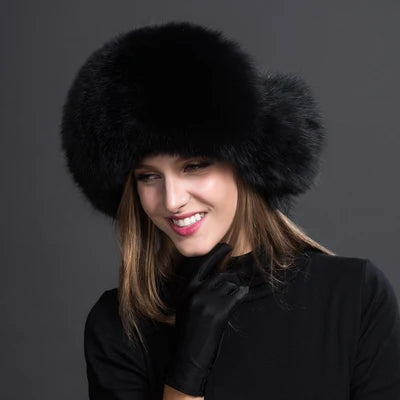 Women's Raccoon Fur Ushanka with Fox Fur Pom Pom black by HitMyNeed