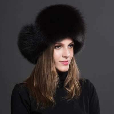 Women's Raccoon Fur Ushanka with Fox Fur Pom Pom dark-brown by HitMyNeed
