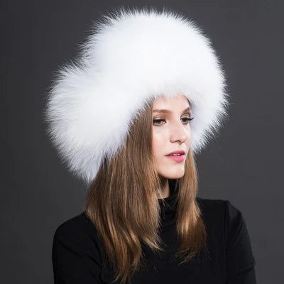 Women's Raccoon Fur Ushanka with Fox Fur Pom Pom white by HitMyNeed