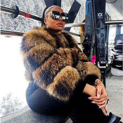 Women's Real Raccoon & Fox Fur Coat - Plus Size by HitMyNeed